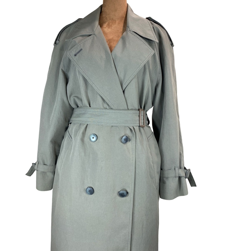 London Fog Vintage Trench Coat Sage Green Double Breasted Belted 6 Reg USA Made - Picture 7 of 16
